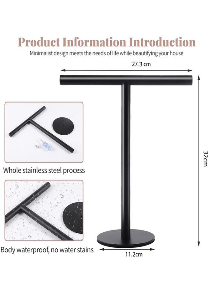BELLSBERRY T-Shape Towel Holder Stand Matte Black Stainless Steel Rack for Bathroom or Kitchen Countertop  - Image 2