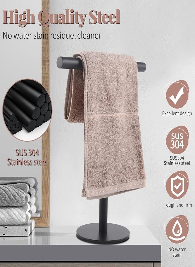 BELLSBERRY T-Shape Towel Holder Stand Matte Black Stainless Steel Rack for Bathroom or Kitchen Countertop  - Image 3