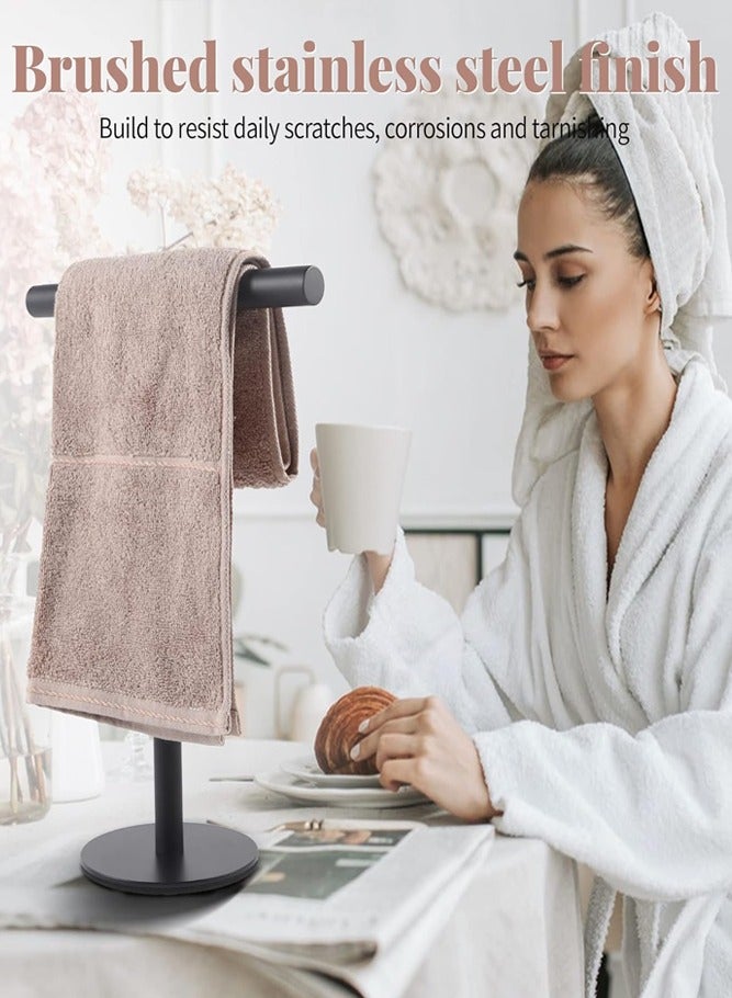 BELLSBERRY T-Shape Towel Holder Stand Matte Black Stainless Steel Rack for Bathroom or Kitchen Countertop  - Image 4