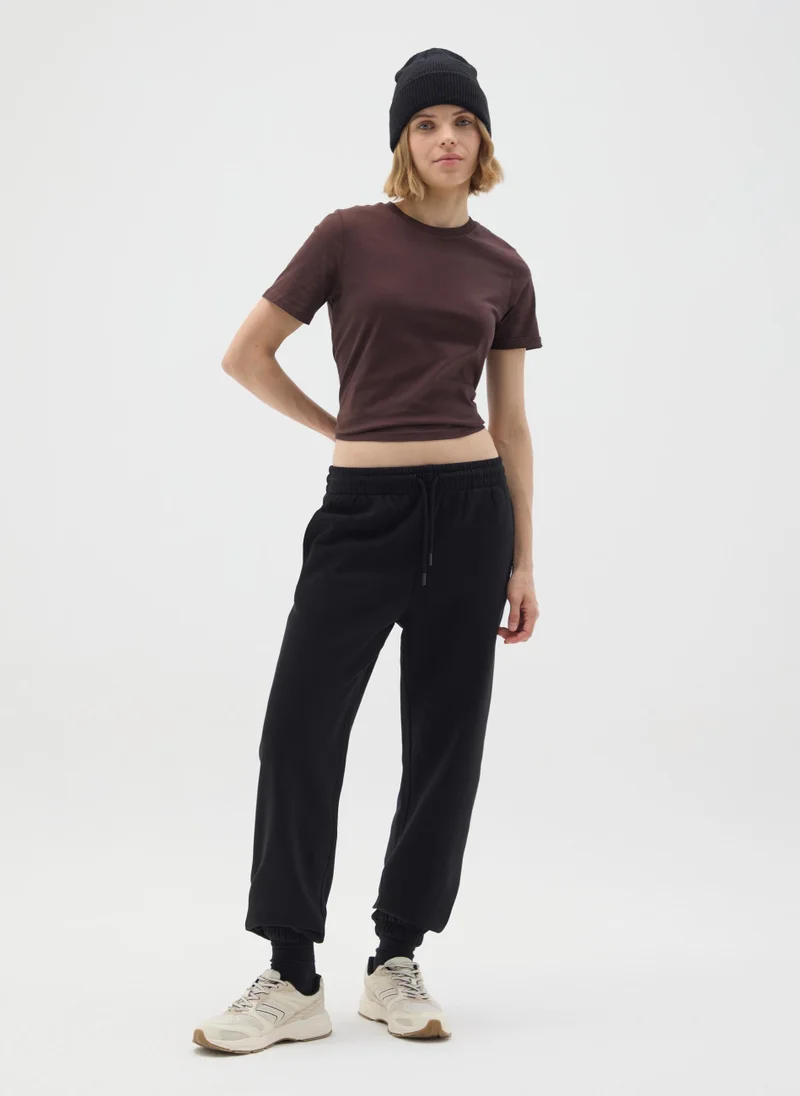 Ovs BLACK COTTON BLEND REGULAR FIT TROUSERS