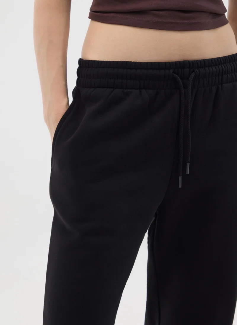 Ovs BLACK COTTON BLEND REGULAR FIT TROUSERS