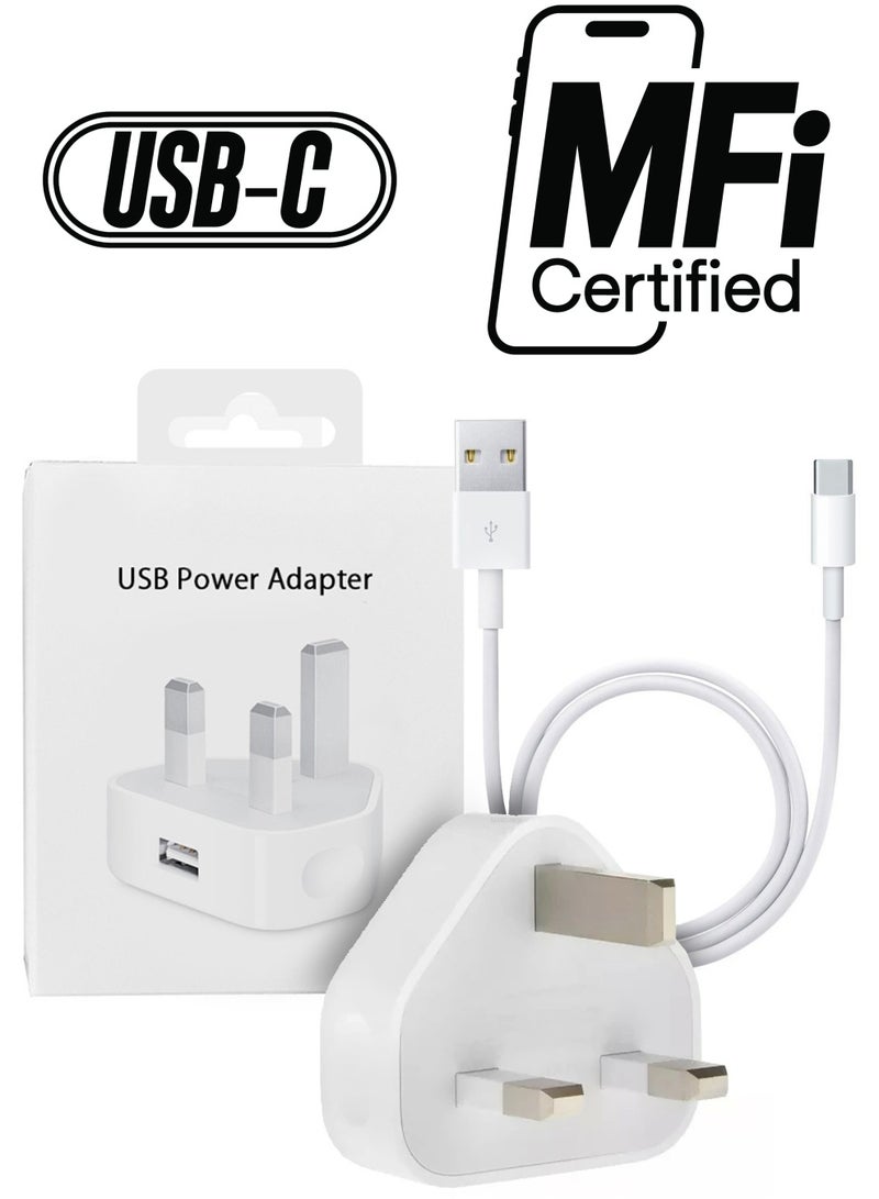 CATANES (For Apple iPhone 15 Plus) Reliable 3-Pin Charger Adapter with 1m USB-A to USB-C Cable - Image 1