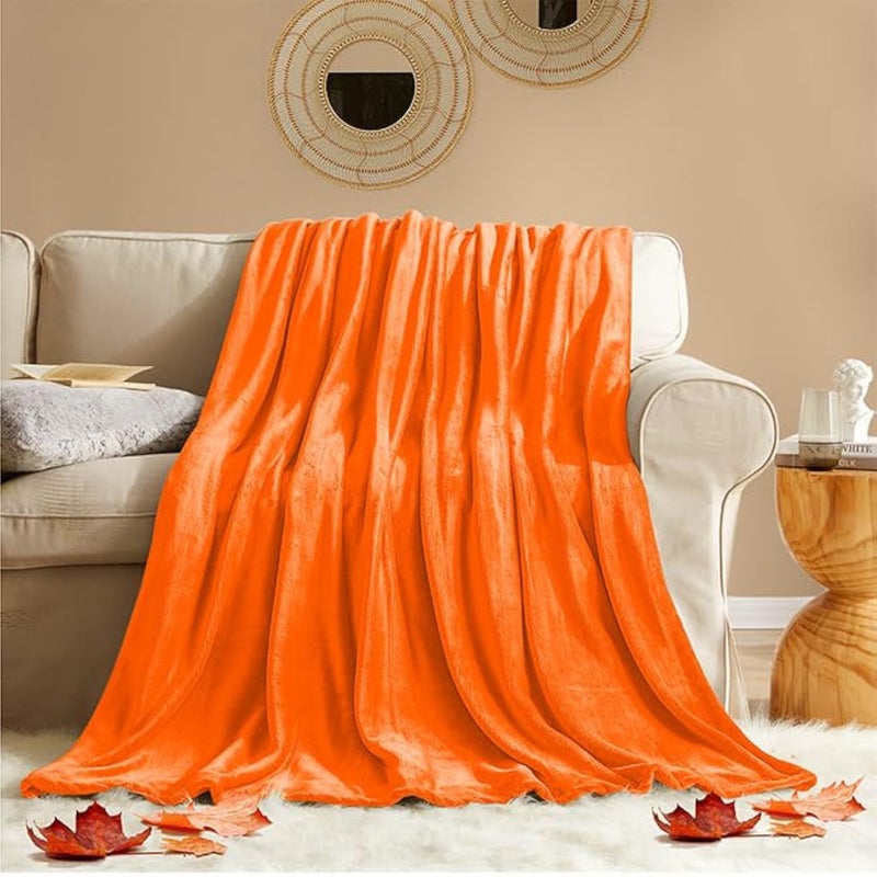 KMUSET Fall Throw Blanket Orange Fleece Throw 50 X 60 inches Super Soft Cozy Lightweight for Sofa Bed