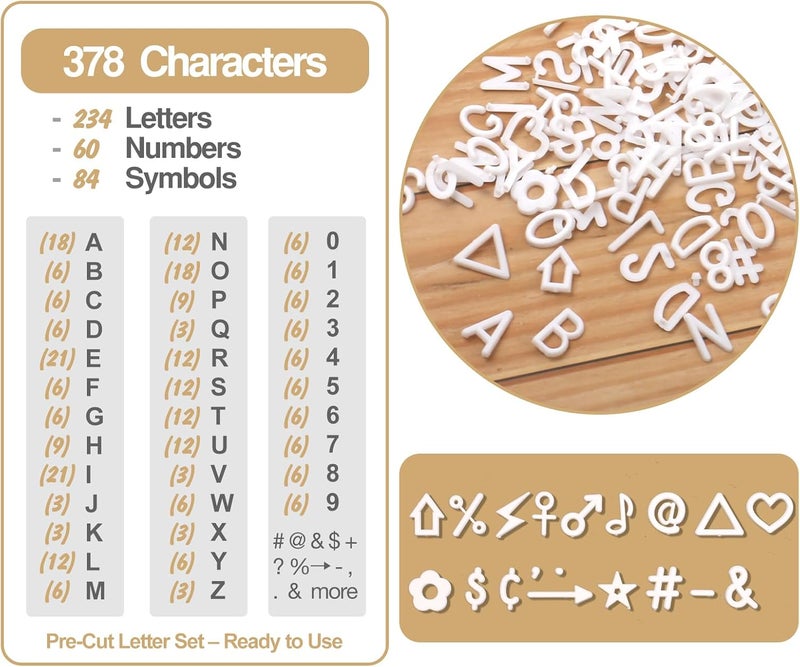 Big Role Letters for Letter Board Letters Only, 1 inch White Message Board Letters Felt Letter Board Sign Accessories (378 pcs), 1” Pre Cut Plastic Letterboard Letters Numbers Changeable Menu Board Replacement - Image 2