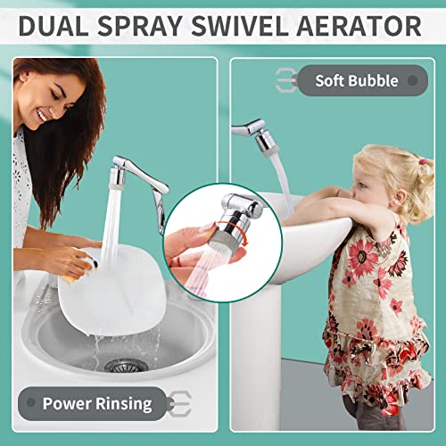 CECEFIN 1080°Rotating Faucet Extender Double Extension - Swivel Long Arm Robotic Faucet Aerator for Bathroom Kitchen Sink, Universal Spout Spray Attachment 2-Mode Outlet Face/Hair/Toddlers Hands Wash - Image 3