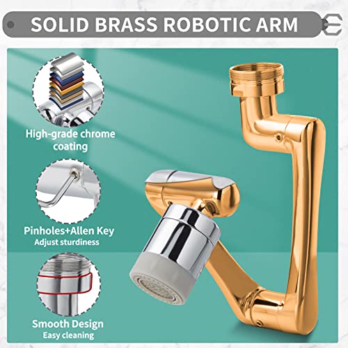 CECEFIN 1080°Rotating Faucet Extender Double Extension - Swivel Long Arm Robotic Faucet Aerator for Bathroom Kitchen Sink, Universal Spout Spray Attachment 2-Mode Outlet Face/Hair/Toddlers Hands Wash - Image 4