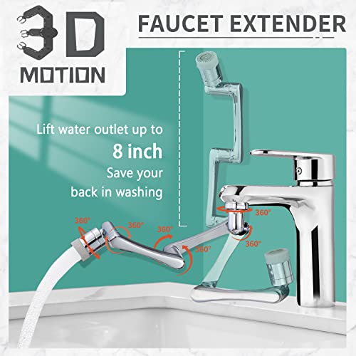 CECEFIN 1080°Rotating Faucet Extender Double Extension - Swivel Long Arm Robotic Faucet Aerator for Bathroom Kitchen Sink, Universal Spout Spray Attachment 2-Mode Outlet Face/Hair/Toddlers Hands Wash - Image 2