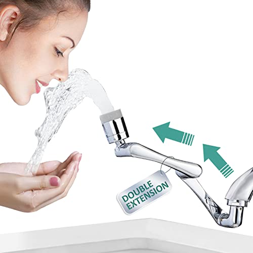 CECEFIN 1080°Rotating Faucet Extender Double Extension - Swivel Long Arm Robotic Faucet Aerator for Bathroom Kitchen Sink, Universal Spout Spray Attachment 2-Mode Outlet Face/Hair/Toddlers Hands Wash - Image 1