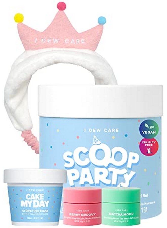 I DEW CARE مجموعة أقنعة قابلة للغسل مع رباط رأس لحفلات السكووب؛ مع مجموعة هدايا حمض الهيالورونيك الأساسية للعناية بالبشرة، رباط غسل الوجه، أسلوب الأميرة، تاج مرطب، مهدئ - Image 1