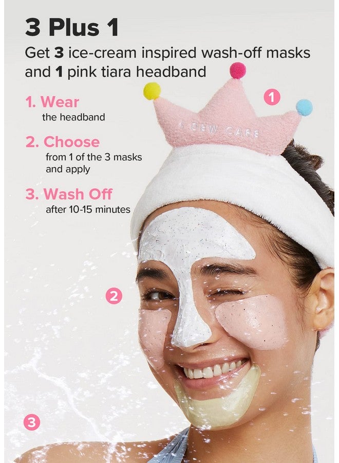 I DEW CARE مجموعة أقنعة قابلة للغسل مع رباط رأس لحفلات السكووب؛ مع مجموعة هدايا حمض الهيالورونيك الأساسية للعناية بالبشرة، رباط غسل الوجه، أسلوب الأميرة، تاج مرطب، مهدئ - Image 5