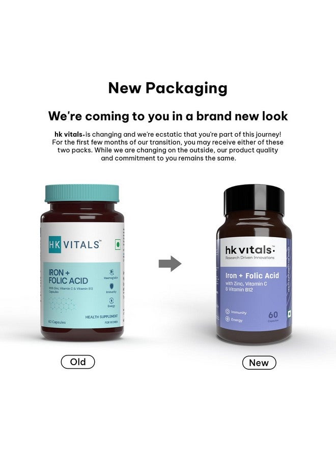 HEALTHKART مكمل هيلث كارت إتش كيه فيتالس حديد + حمض الفوليك (60 كبسولة) | مع الزنك، فيتامين سي وفيتامين ب12، يدعم بناء الدم | المناعة والطاقة، 1 عدد - Image 2