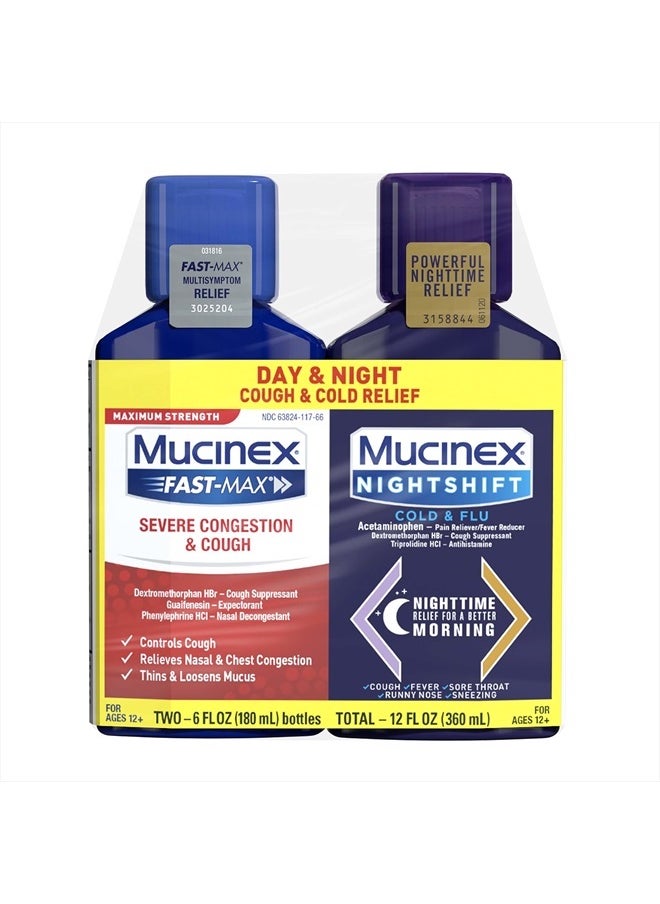 MUCINEX Fast-Max & NightShift Combo Pack - Max Strength Cough & Cold Medicines For Mucus Relief, Chest Congestion, Nasal Congestion, Sinus Congestion, Sinus Pressure, Cough Symptom Relief (2x 6 FL OZ)  - Image 1