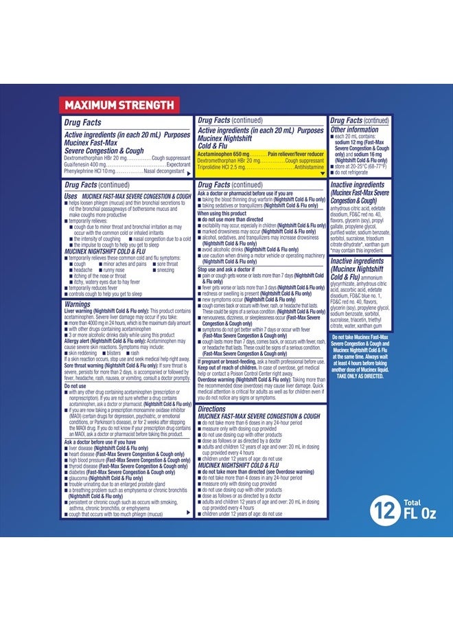 MUCINEX Fast-Max & NightShift Combo Pack - Max Strength Cough & Cold Medicines For Mucus Relief, Chest Congestion, Nasal Congestion, Sinus Congestion, Sinus Pressure, Cough Symptom Relief (2x 6 FL OZ)  - Image 2