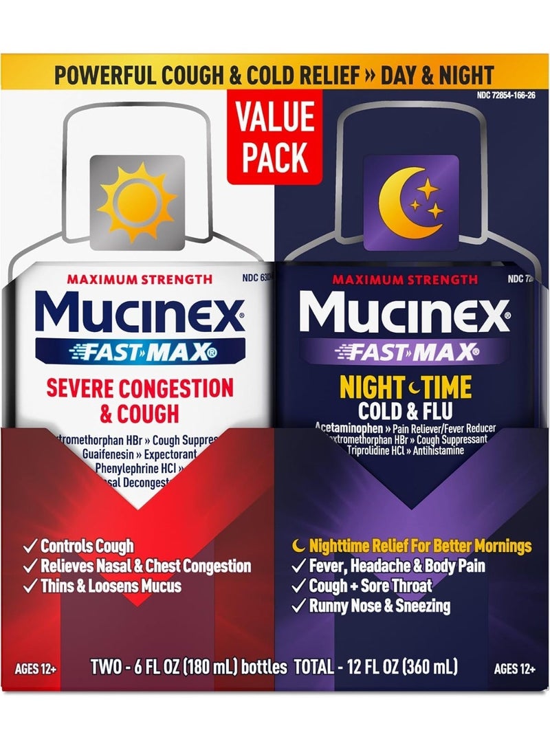 MUCINEX Fast-Max & NightShift Combo Pack - Max Strength Cough & Cold Medicines For Mucus Relief, Chest Congestion, Nasal Congestion, Sinus Congestion, Sinus Pressure, Cough Symptom Relief (2x 6 FL OZ) - Image 1