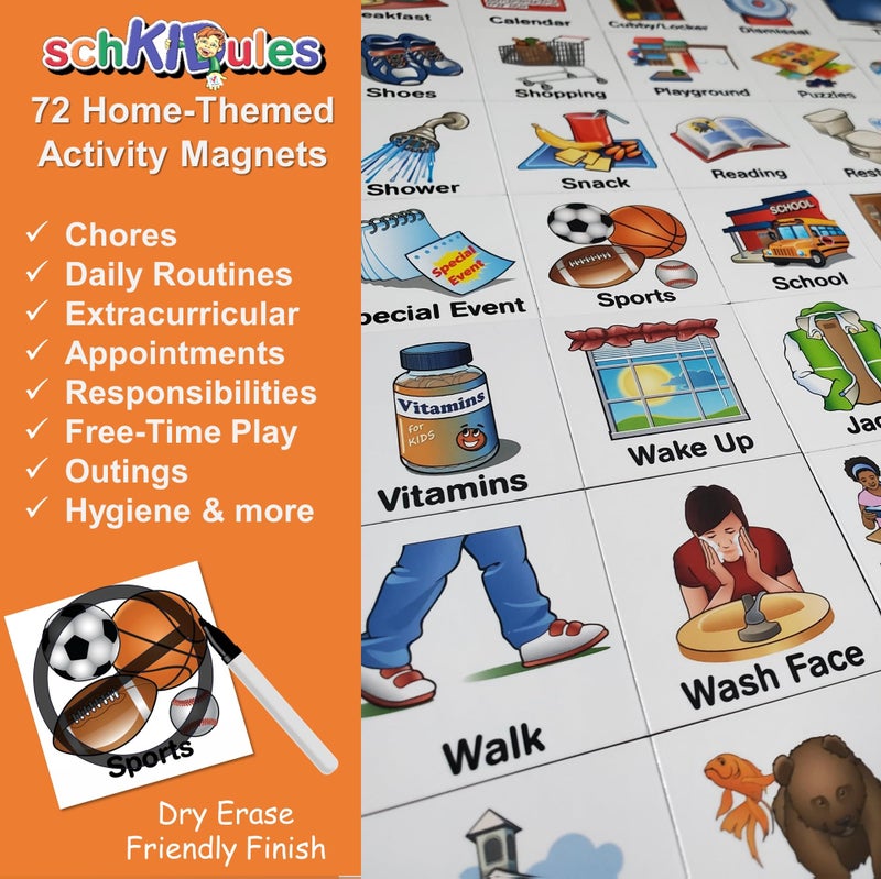 SchKIDules Kids Visual Schedule Magnets and Headings: SchKIDules 93Pc Home Collection for Daily Routines, Chores, Executive Functioning, Behavioral Supports, Communication-Good for Toddlers, ADHD, Autism - Image 4