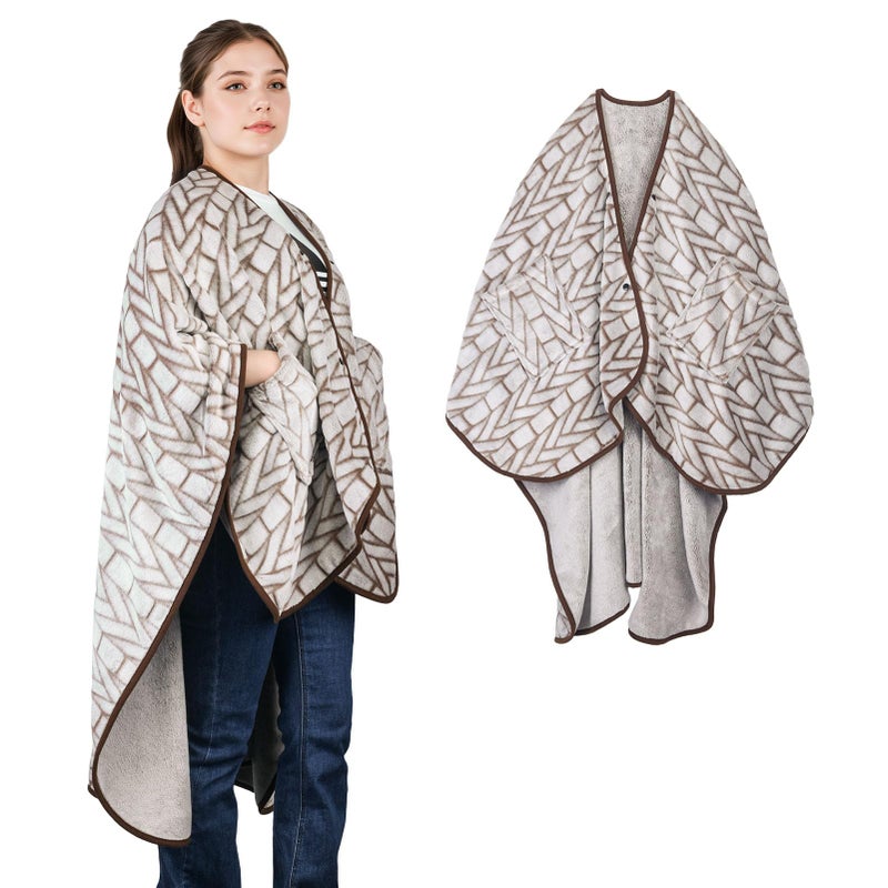 forestfish Wearable Blanket Poncho With Pockets, Fleece Shawl Wrap Blanket For Men And Women Soft Warm - Image 1