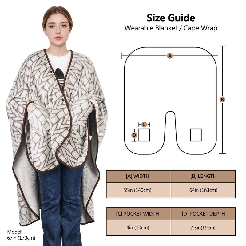 forestfish Wearable Blanket Poncho With Pockets, Fleece Shawl Wrap Blanket For Men And Women Soft Warm - Image 2
