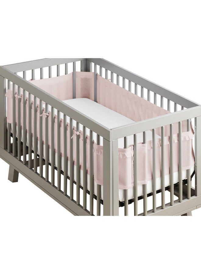 BreathableBaby Breathable Mesh Crib Liner - Deluxe Ruffle Collection - Blush - Fits Full-Size Four-Sided Slatted and Solid Back Cribs - Anti-Bumper