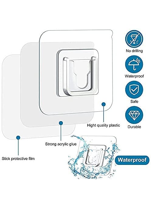 Boniry Boniry DoubleSided Adhesive Wall Hooks Pairs Plug Holder selfAdhesive Transparent for Hanging Waterproof and OilProof Double Sided Strong Heavy Duty Hook Metal Polyvinyl Chloride doublesided12  - Image 2