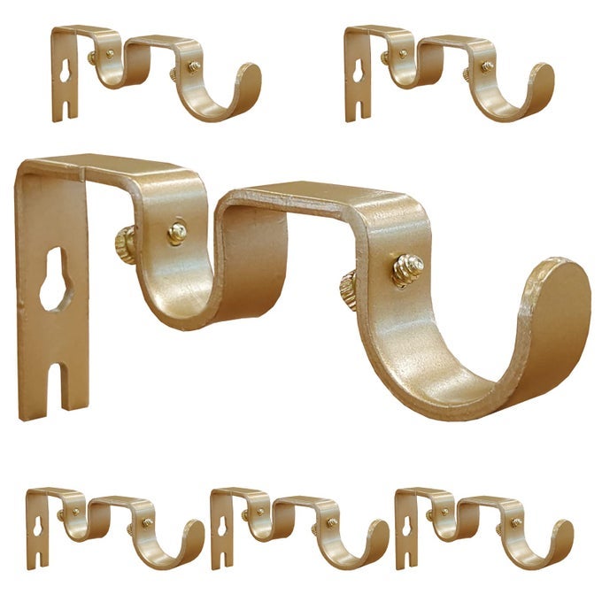 DOUBLE CURTAIN ROD BRACKET SET OF 6 FITS UP TO 1 AND 58 INCH RODS DOUBLE CURTAIN ROD HOLDER FOR WALL GOLD