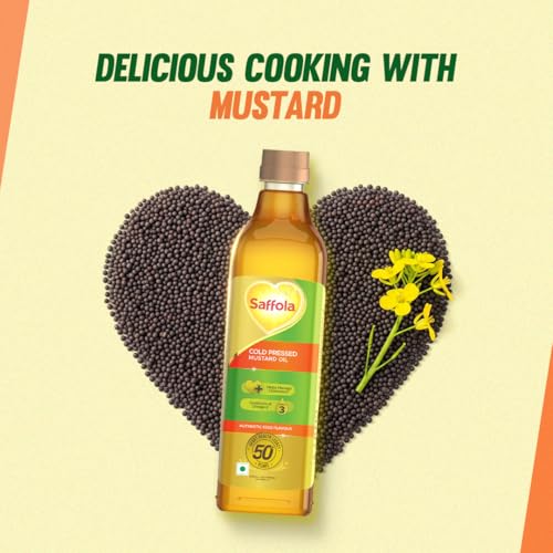 Saffola Cold Pressed Mustard Oil | 100% Cold Pressed Mustard Seed Oil | Kachi ghani Mustard Oil, 0 trans fat, Unrefined, Chemical free | Helps Manage Cholesterol, Goodness of Omega 3 with Authentic Seed Flavour | 1L Pet Bottle - Image 3