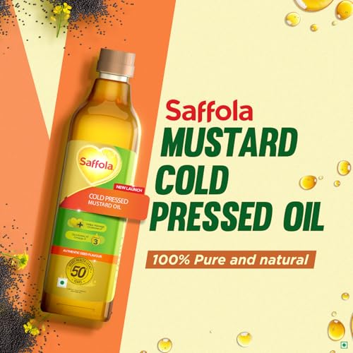 Saffola Cold Pressed Mustard Oil | 100% Cold Pressed Mustard Seed Oil | Kachi ghani Mustard Oil, 0 trans fat, Unrefined, Chemical free | Helps Manage Cholesterol, Goodness of Omega 3 with Authentic Seed Flavour | 1L Pet Bottle - Image 2