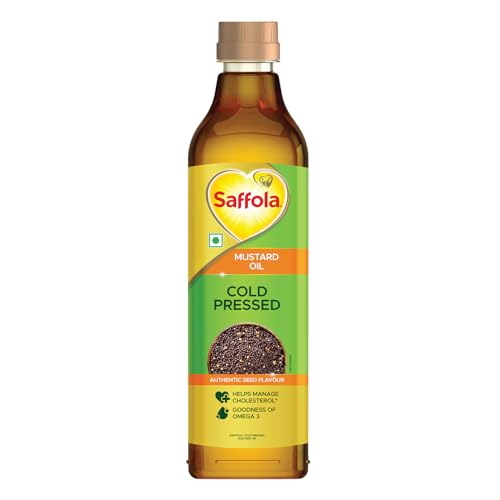 Saffola Cold Pressed Mustard Oil | 100% Cold Pressed Mustard Seed Oil | Kachi ghani Mustard Oil, 0 trans fat, Unrefined, Chemical free | Helps Manage Cholesterol, Goodness of Omega 3 with Authentic Seed Flavour | 1L Pet Bottle - Image 1
