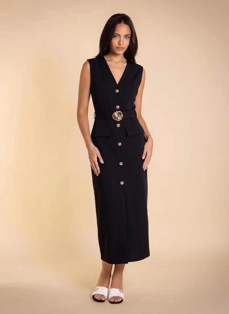 SHAPES FITTED MIDI DRESS WITH BELT