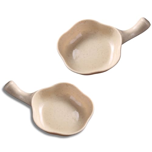 TASKHOUSE Sauce Dish with Handle Wheat Straw Multipurpose Serving Bowl for Dips, Chutneys & Condiments (Beige, Pack of 2) - Image 1