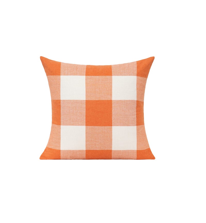 VAKADO Fall Orange Decor Outdoor Throw Pillow Covers 22x22 Set of 2 Buffalo Check Plaids Decorative Autumn Farmhouse Thanksgiving Cotton Linen Rustic Cushion Cases Home Decor for Bedroom Couch Patio White - Image 2