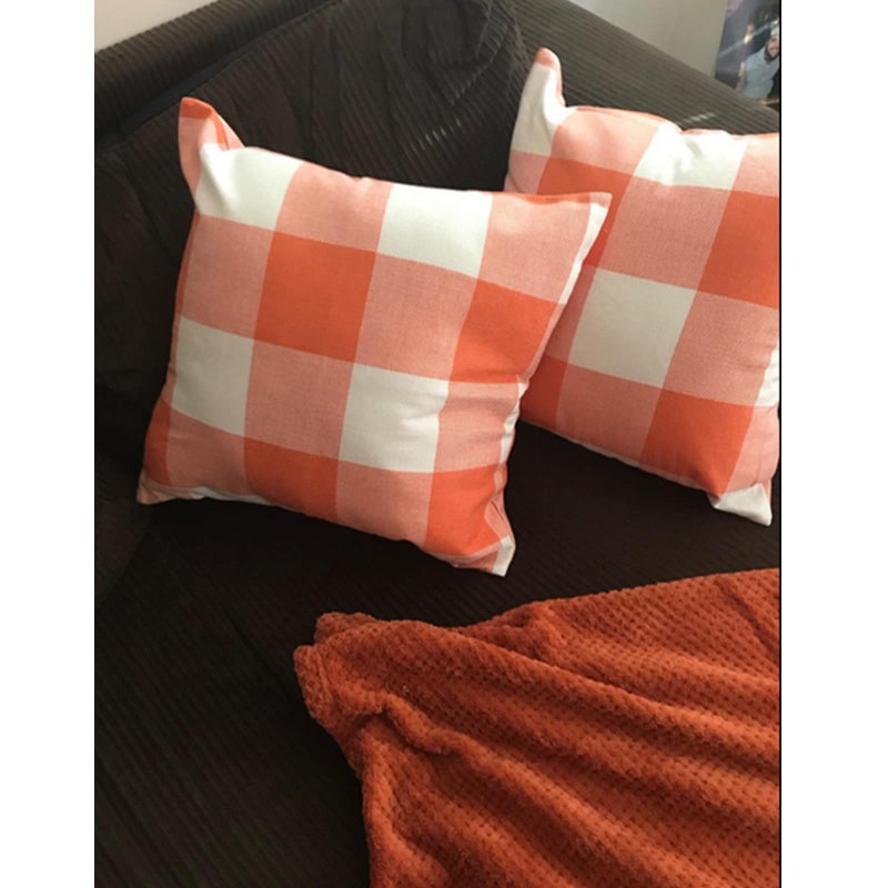 VAKADO Fall Orange Decor Outdoor Throw Pillow Covers 22x22 Set of 2 Buffalo Check Plaids Decorative Autumn Farmhouse Thanksgiving Cotton Linen Rustic Cushion Cases Home Decor for Bedroom Couch Patio White - Image 4