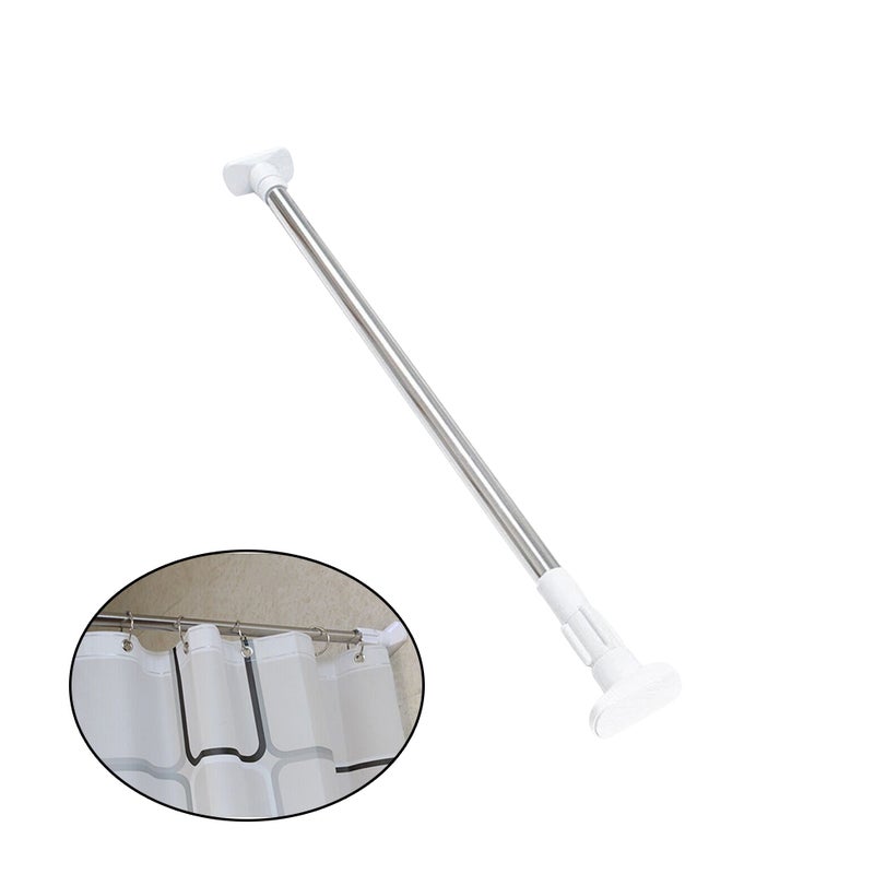 Retractable Stainless Steel Curtain Hanger Rod Bracket Clothesline Pole Multi-function Curtain Drape Rod Shower Curtain Rod Windproof Clothes Drying Hanger Rod 50/ 80 cm - Image 1