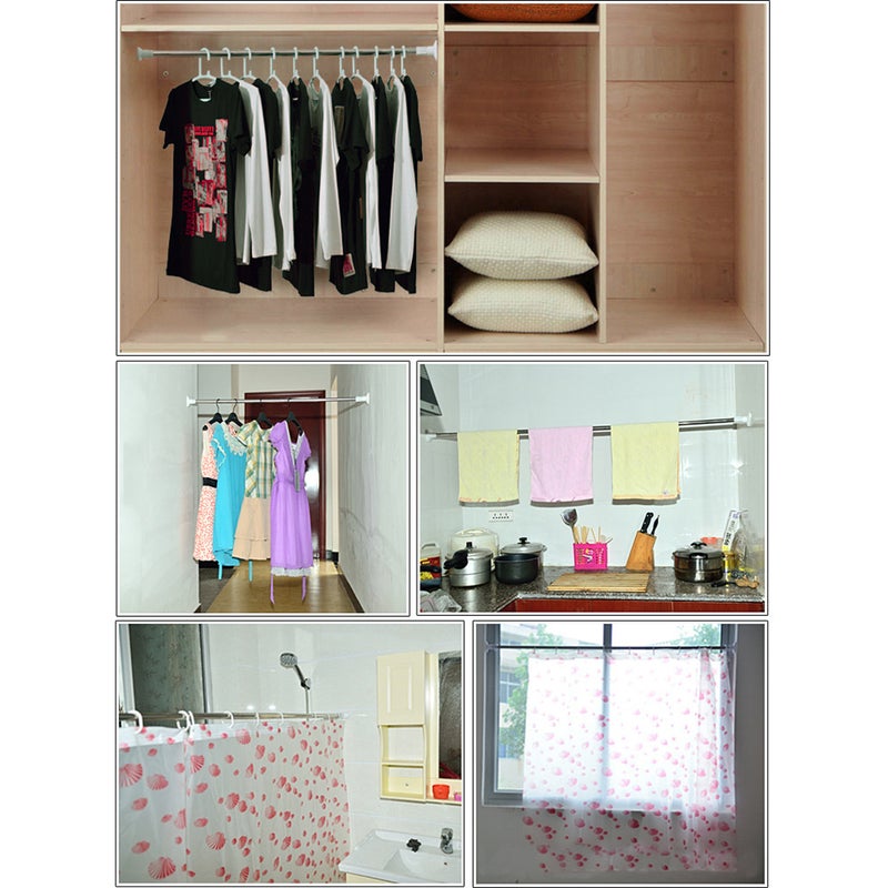 Retractable Stainless Steel Curtain Hanger Rod Bracket Clothesline Pole Multi-function Curtain Drape Rod Shower Curtain Rod Windproof Clothes Drying Hanger Rod 50/ 80 cm - Image 3