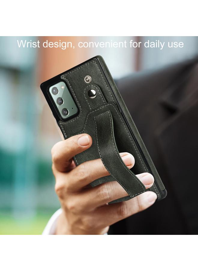 اس-توب جراب لهاتف Samsung Galaxy Note20 مصنوع من جلد البولي يوريثان الحراري المقاوم للصدمات وملمس الحصان المجنون مع فتحة للبطاقات وحامل لحزام المعصم - Image 2