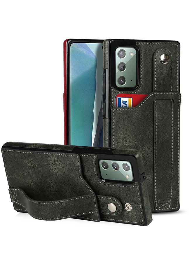 اس-توب جراب لهاتف Samsung Galaxy Note20 مصنوع من جلد البولي يوريثان الحراري المقاوم للصدمات وملمس الحصان المجنون مع فتحة للبطاقات وحامل لحزام المعصم - Image 1