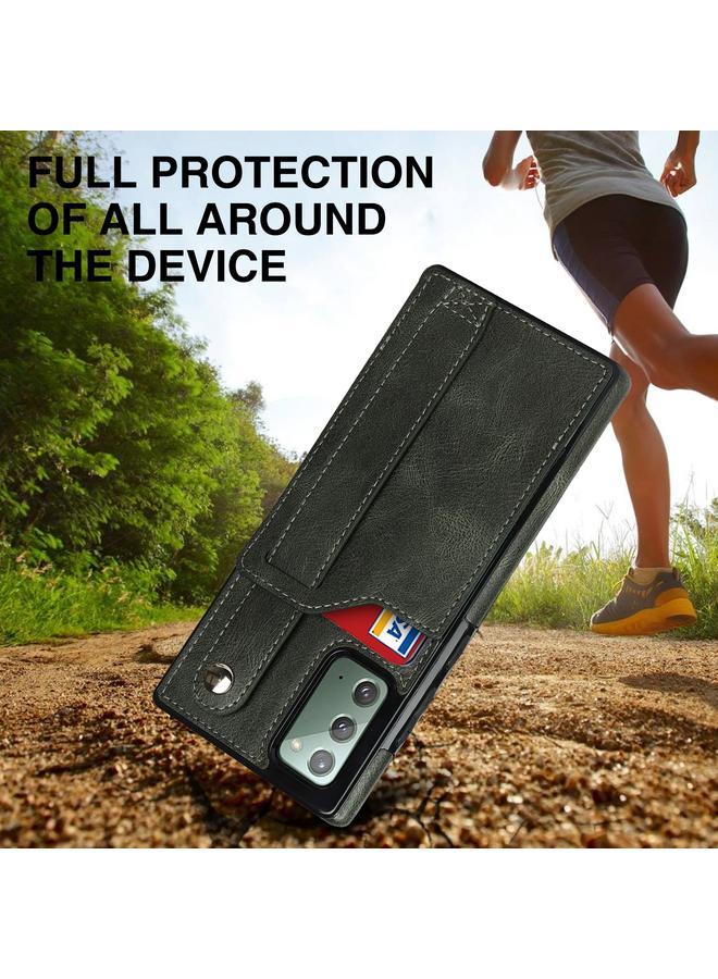 اس-توب جراب لهاتف Samsung Galaxy Note20 مصنوع من جلد البولي يوريثان الحراري المقاوم للصدمات وملمس الحصان المجنون مع فتحة للبطاقات وحامل لحزام المعصم - Image 5