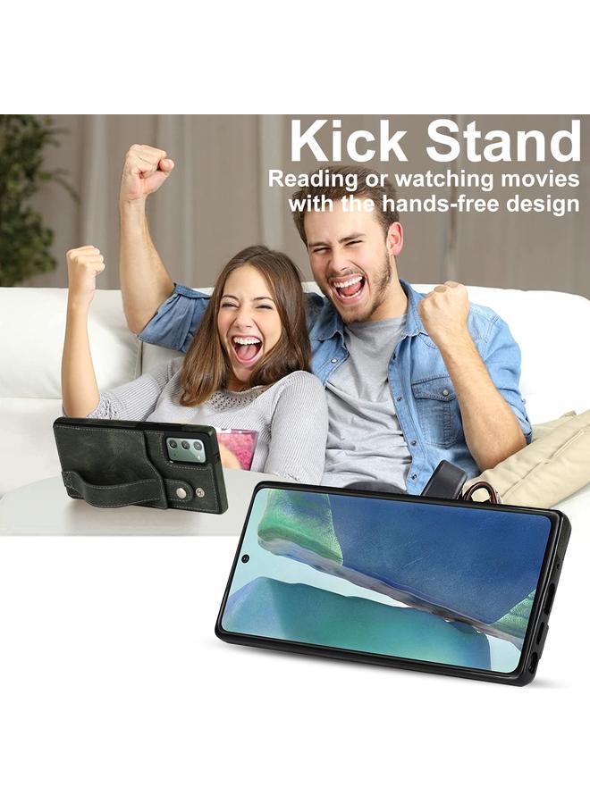 اس-توب جراب لهاتف Samsung Galaxy Note20 مصنوع من جلد البولي يوريثان الحراري المقاوم للصدمات وملمس الحصان المجنون مع فتحة للبطاقات وحامل لحزام المعصم - Image 4