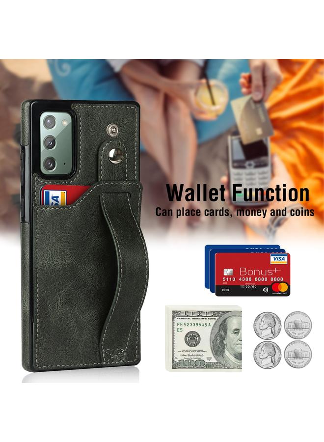 اس-توب جراب لهاتف Samsung Galaxy Note20 مصنوع من جلد البولي يوريثان الحراري المقاوم للصدمات وملمس الحصان المجنون مع فتحة للبطاقات وحامل لحزام المعصم - Image 3