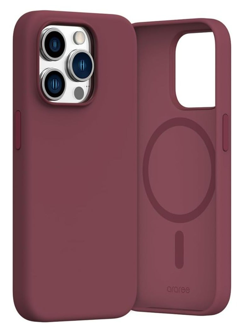 araree Araree iPhone 15 Pro Case MagSafe Compatible, Typo Skin Liquid Silicone Case, Lightweight, Flexible, Microfiber Inner for Magsafe, Magnetic, Shockproof, Wireless Charging Compatible Case, Deep Red - Image 1