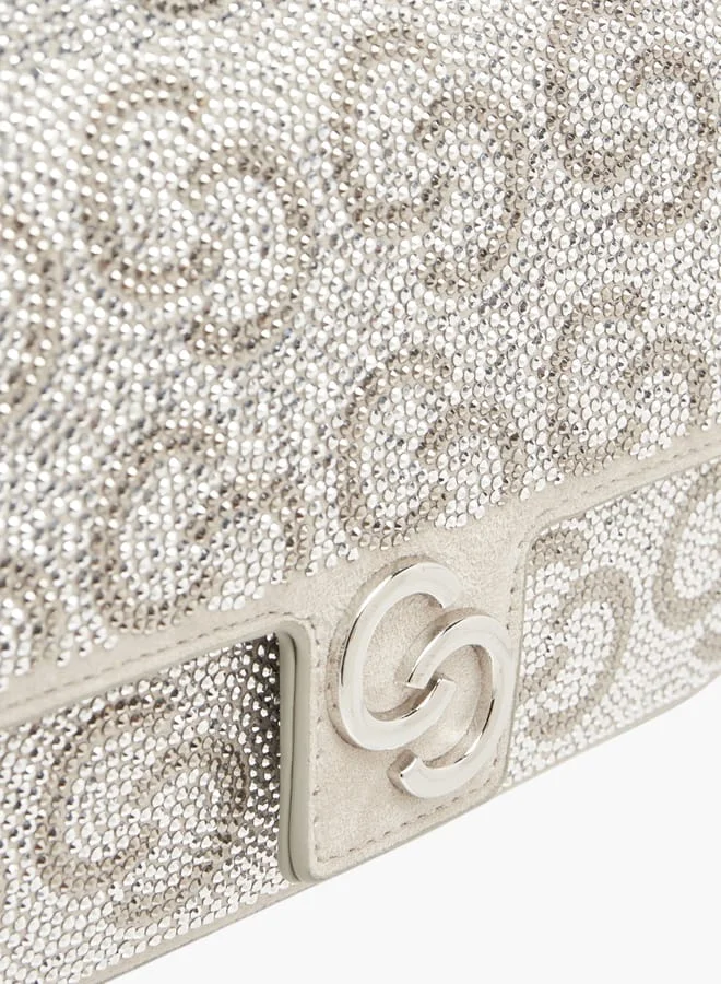 سيليست Women Logo Embellished Crossbody Bag with Detachable Strap and Flap Closure