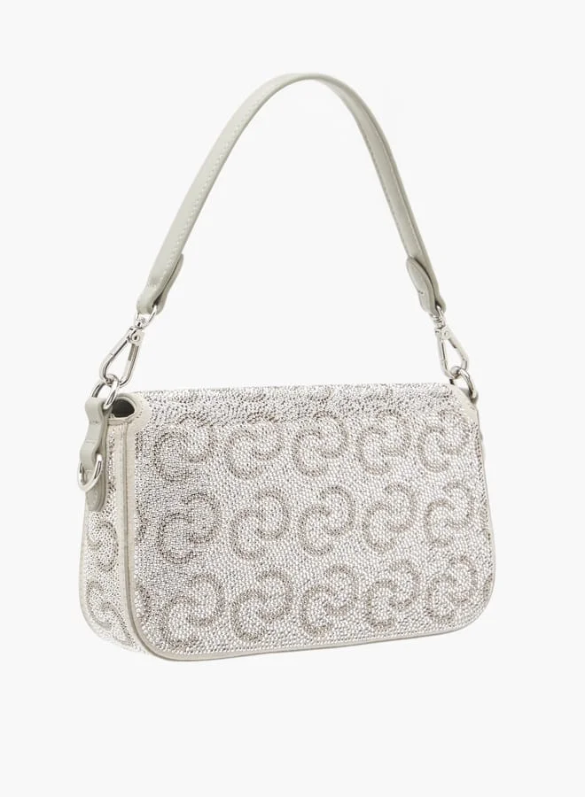سيليست Women Logo Embellished Crossbody Bag with Detachable Strap and Flap Closure