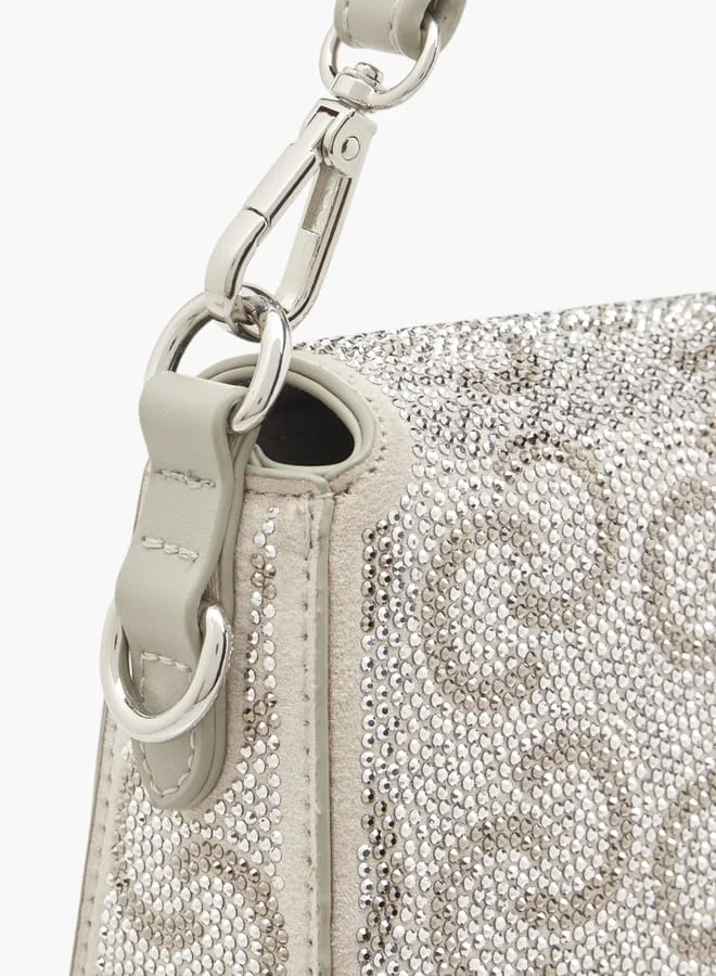 سيليست Women Logo Embellished Crossbody Bag with Detachable Strap and Flap Closure
