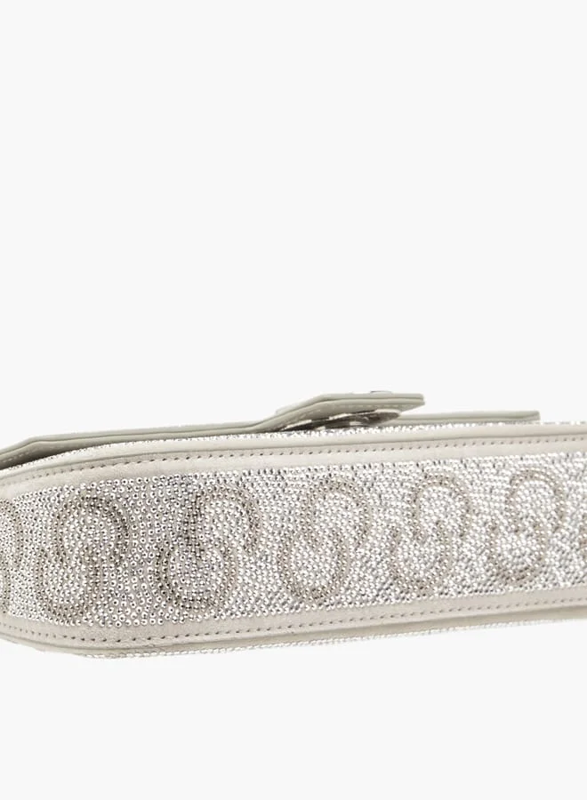 سيليست Women Logo Embellished Crossbody Bag with Detachable Strap and Flap Closure
