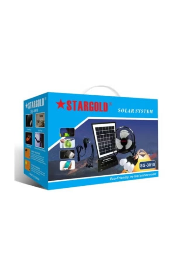 Stargold Solar Lighting System Kit with Solar Panel, Portable Fan, 3 LED Bulbs, USB Mobile Charging, Rechargeable Solar Power Generator for Home, Camping, Emergency & Outdoor Use - Image 2