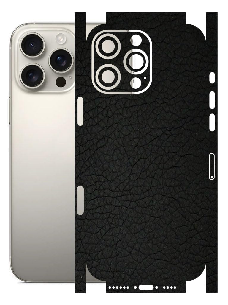 AtOdds - Full Body Back Screen Guard Protector Film - 3D Textured Lamination Wrap Skin Sticker for iPhone 16 Pro Max | Scratchproof Matte Finish (Design - Black Leather) - Image 1