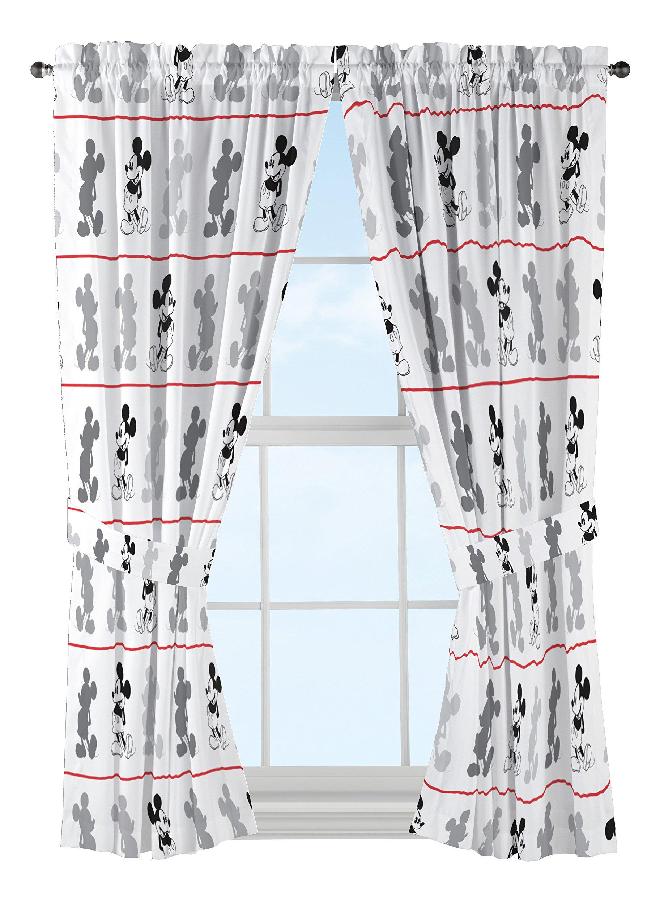 Disney Disney Mickey Mouse Jersey White 4 Piece 63" Curtain/Drapes Set (2 Panels, 2 Tiebacks)
