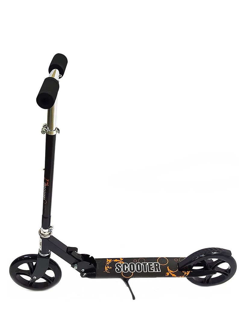 Funz FunZz Scooter for Kids Ages 6-12 and Up and Scooter For Adults, Big Wheels, Adjustable Handle, Rear Fender Brake Foldable Kick Scooters for Teens, Black 