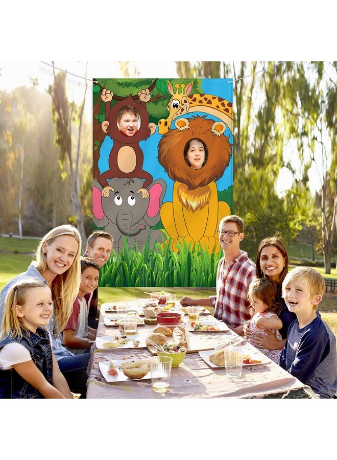 Blulu Jungle Safari Wild One Animals Birthday Party Decoration, Large Fabric Jungle Animals Backdrop Photo Door Banner, Funny Jungle Animals Face In Hole Game For Jungle Wild One Birthday Party Supplies - Image 5