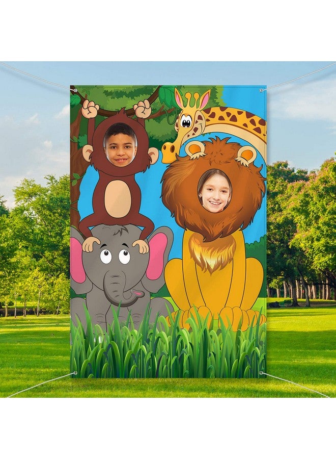 Blulu Jungle Safari Wild One Animals Birthday Party Decoration, Large Fabric Jungle Animals Backdrop Photo Door Banner, Funny Jungle Animals Face In Hole Game For Jungle Wild One Birthday Party Supplies - Image 3