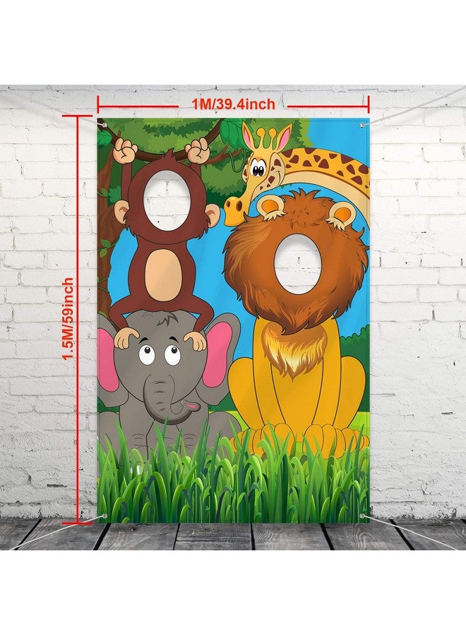 Blulu Jungle Safari Wild One Animals Birthday Party Decoration, Large Fabric Jungle Animals Backdrop Photo Door Banner, Funny Jungle Animals Face In Hole Game For Jungle Wild One Birthday Party Supplies - Image 2